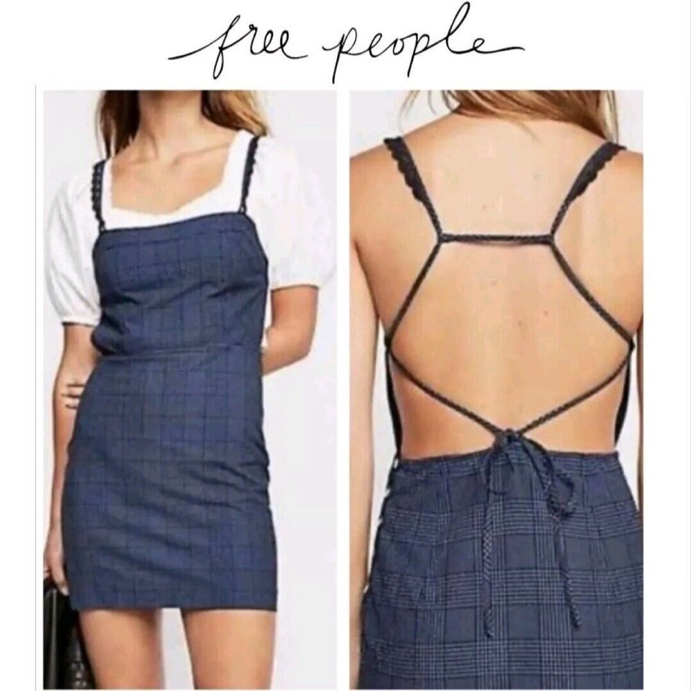 Free People Blue Plaid Strappy Midi Dress